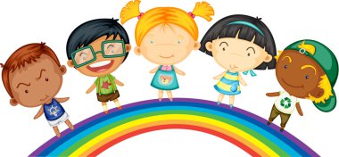 Childrens Standing on Rainbow clipart