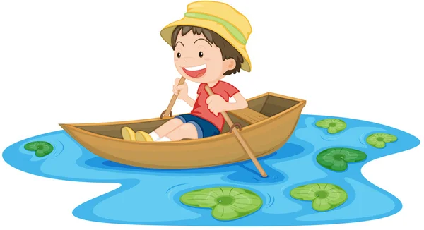 Un niño en barco — Vector de stock