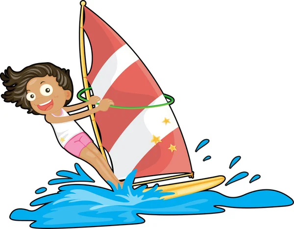 Uma menina navegando na água — Vetor de Stock