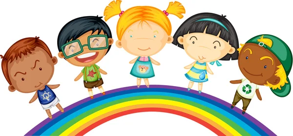 Bambini in piedi su arcobaleno — Vettoriale Stock