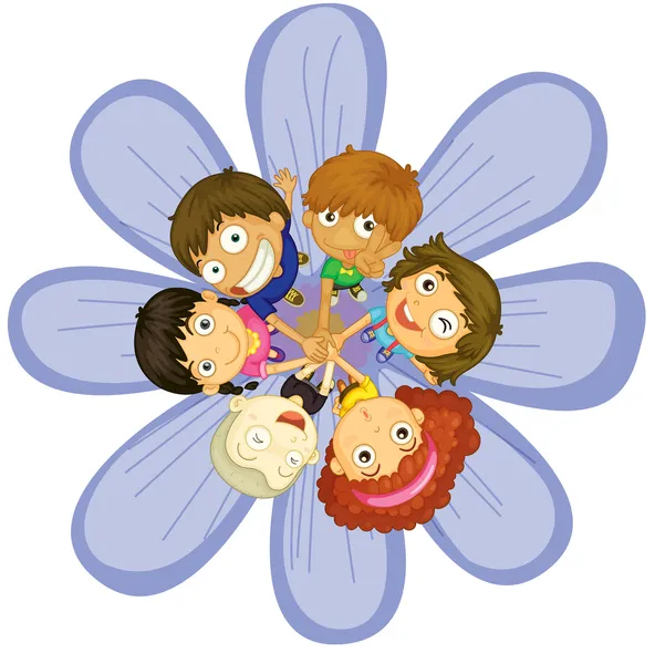 Kinderen op een bloem — Stockvector