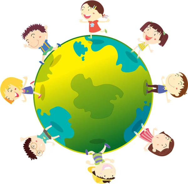 Les enfants sur le globe — Image vectorielle