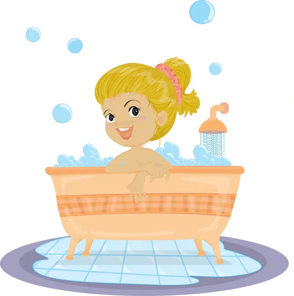 A Girl Taking Bath — Stock Vector