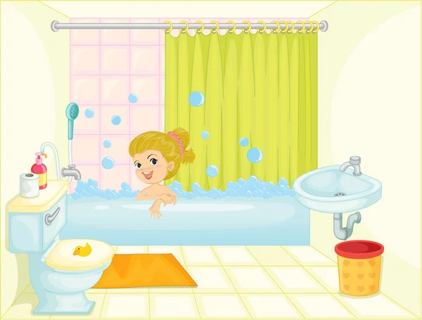 浴缸里的女孩 — 图库矢量图片