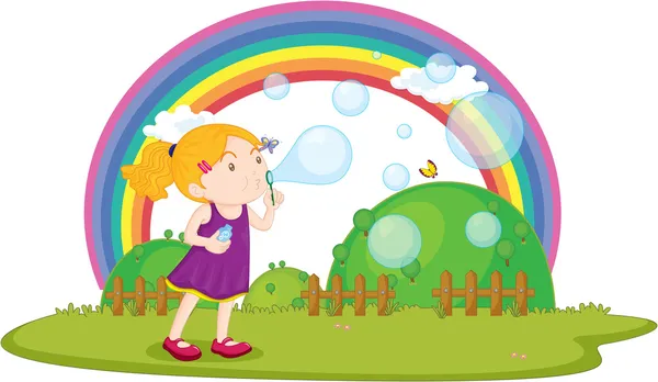 A Girl Blowing Bubbles — Stock Vector