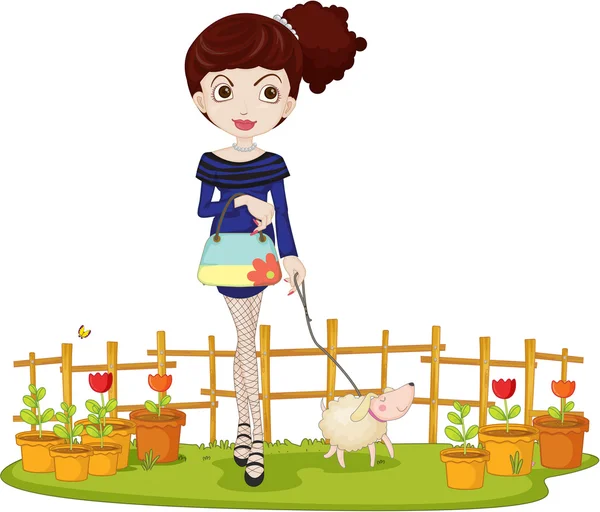 A Girl With Pet — Stock Vector