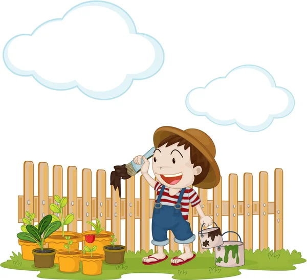 A Boy Painting Fencing — Stock Vector