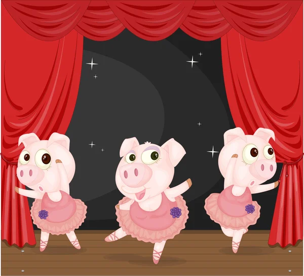3 つのダンスの豚 — ストックベクタ