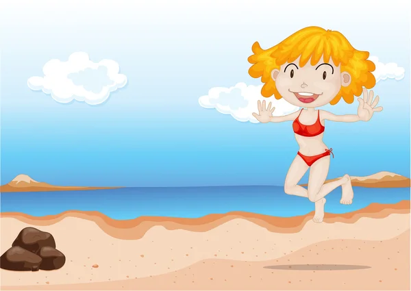 Девушка, танцующая на пляже — стоковый вектор