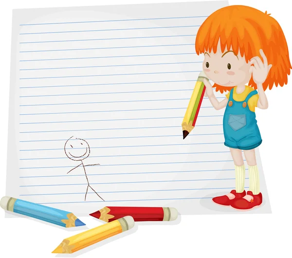 Ένα κορίτσι σχεδίασης κινουμένων σχεδίων — Διανυσματικό Αρχείο