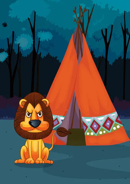 Lion at camp — Stock Vector