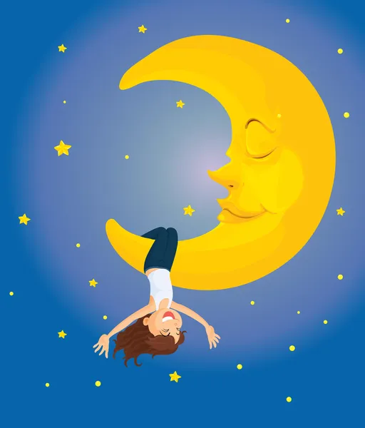 Hanging on the moon — Stock Vector