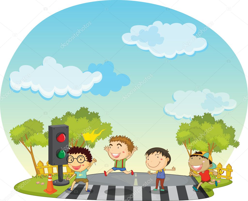 Children crossing street