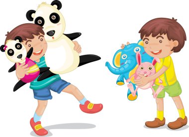 boys with animal toys clipart