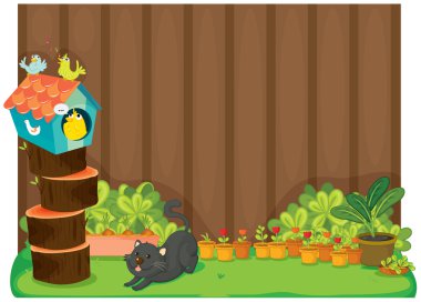 cat and birds clipart