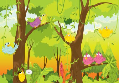 birds in forest clipart