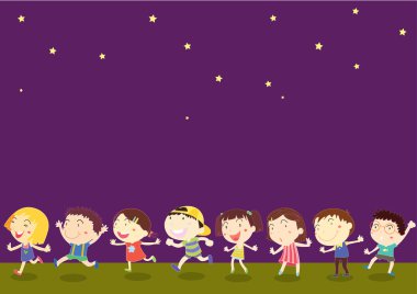 Illustration of kids on dark night sky background clipart