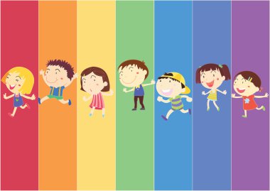 Illustration of kids on rainbow background clipart
