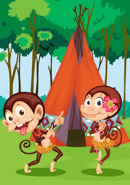Monkeys camping — Stock Vector