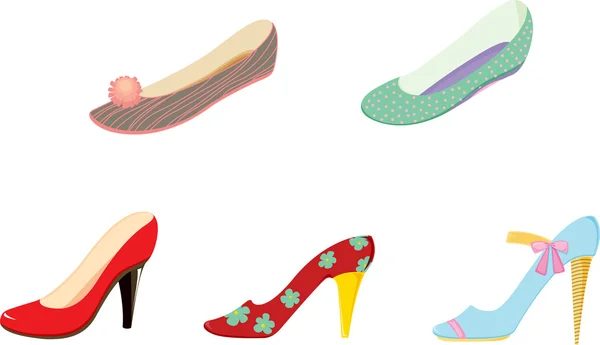 Illustratie van verschillende schoenen op wit — Stockvector
