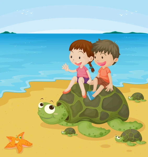 Gyerekek a teknősök — Stock Vector