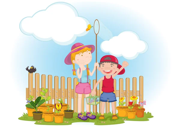 Діти в саду — стоковий вектор