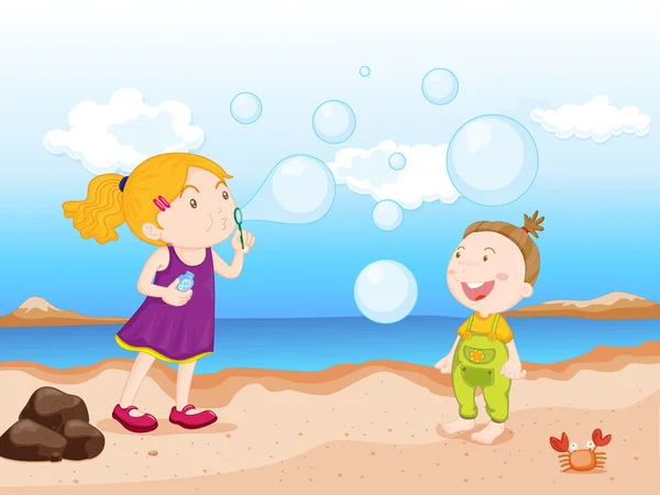 Τα παιδιά στην παραλία — Διανυσματικό Αρχείο