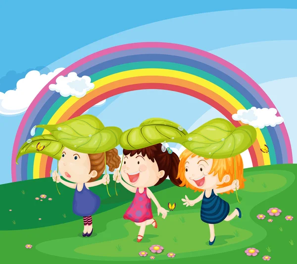 Kids with rainbow — Stock Vector