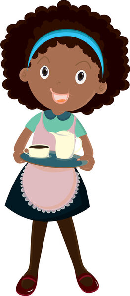 Illustration of a girl with tray on white