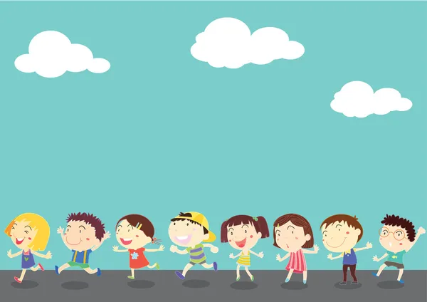 Illustration of kids on blue sky background — Stock Vector