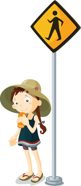 Иллюстрация ребенка рядом с сигналом — стоковый вектор