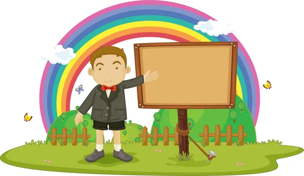 Illustration of boy showing notice board — Stock Vector