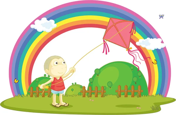 Illustratie van jongen spelen met kite — Stockvector