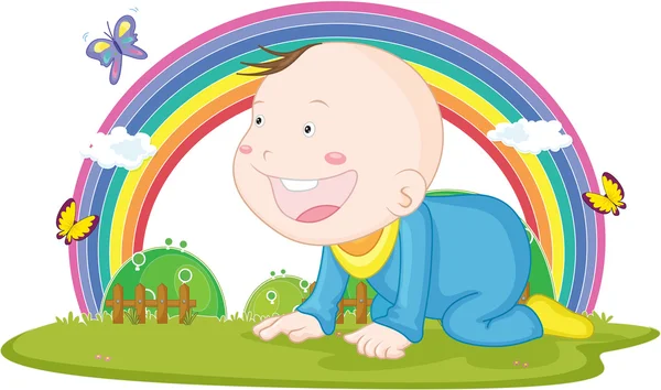 Ilustração de criança no fundo do arco-íris —  Vetores de Stock