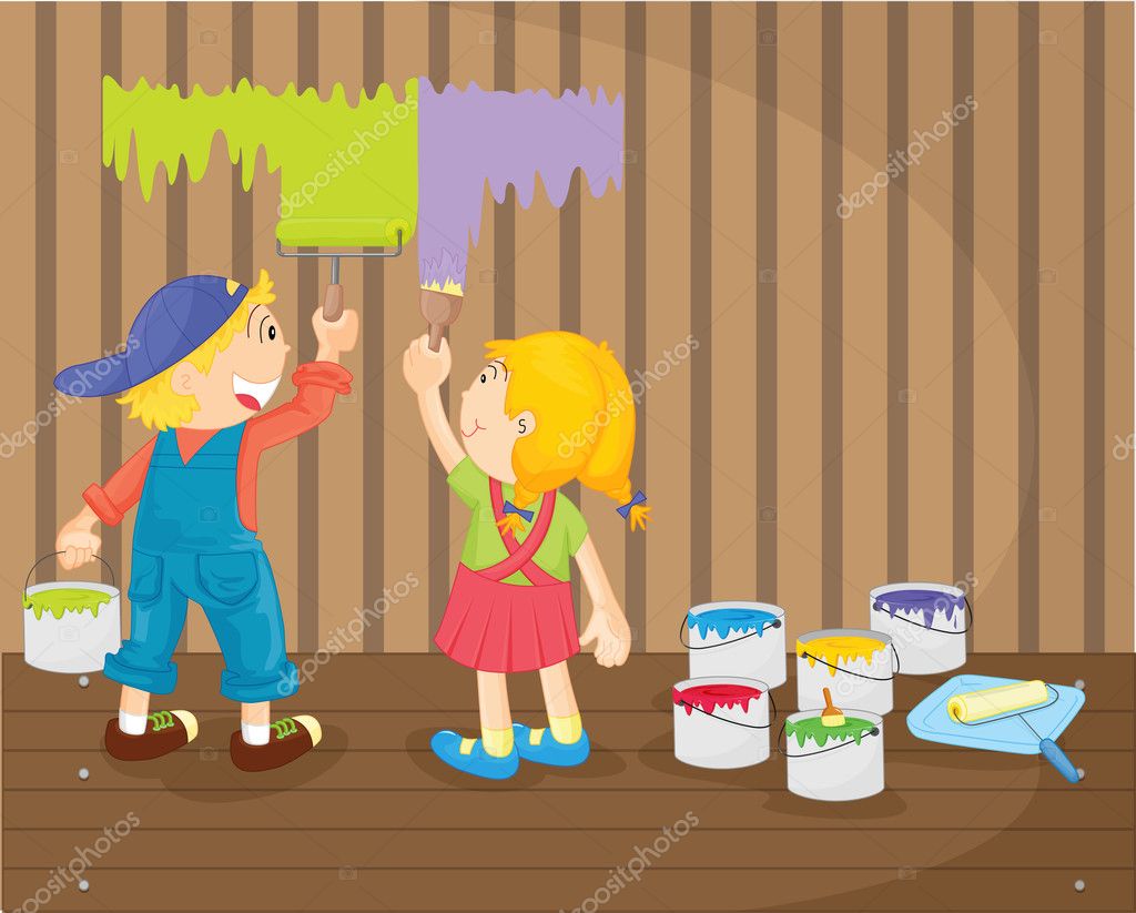 kids painting walls clipart