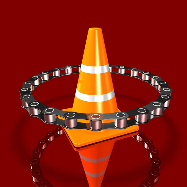 Bicycle Chain and Traffic Cone — 스톡 사진
