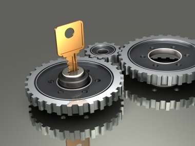 3 Gears and Key clipart