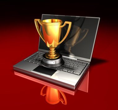 Laptop and Trophy