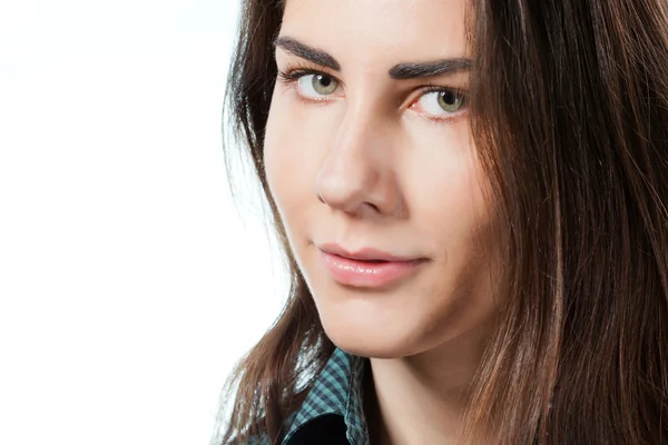 stock image Brunette girl with long hair and green eyes