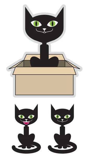 Kucing hitam dalam kotak - Stok Vektor