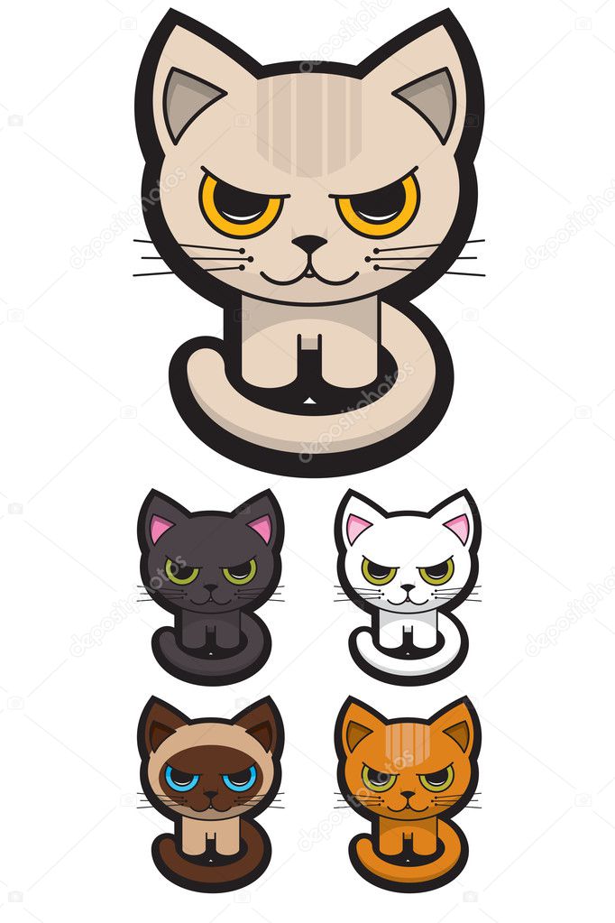Set of Five Adorable Cats