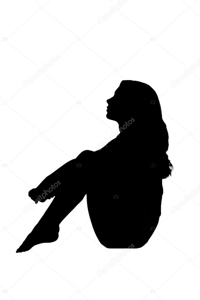 Silhouette of sitting sexy woman as logo. Isolated on white background with clipping path