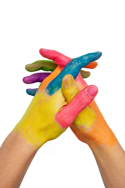 Fechar-se de aperto de mão colorido — Fotografia de Stock