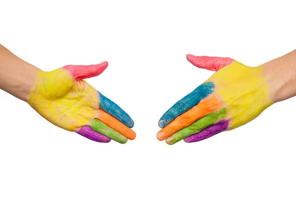 Colored hands about to shake — Stock Photo, Image