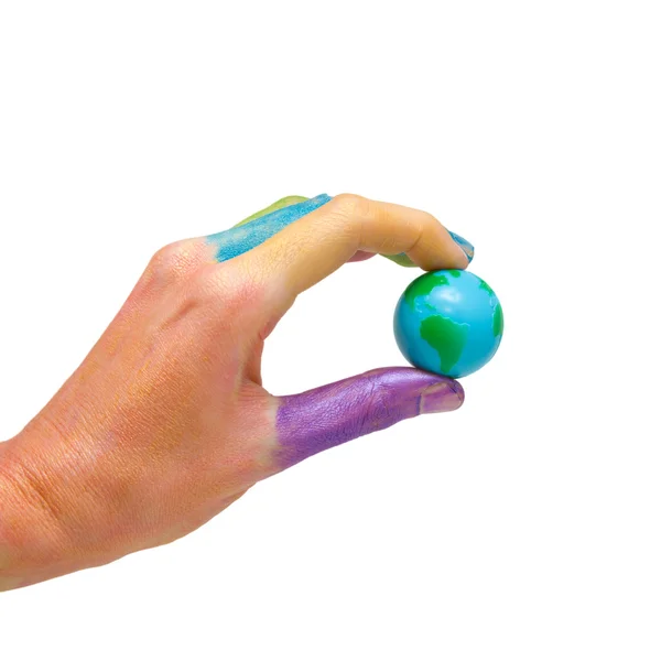 Stock image Colorful hand is holding globe