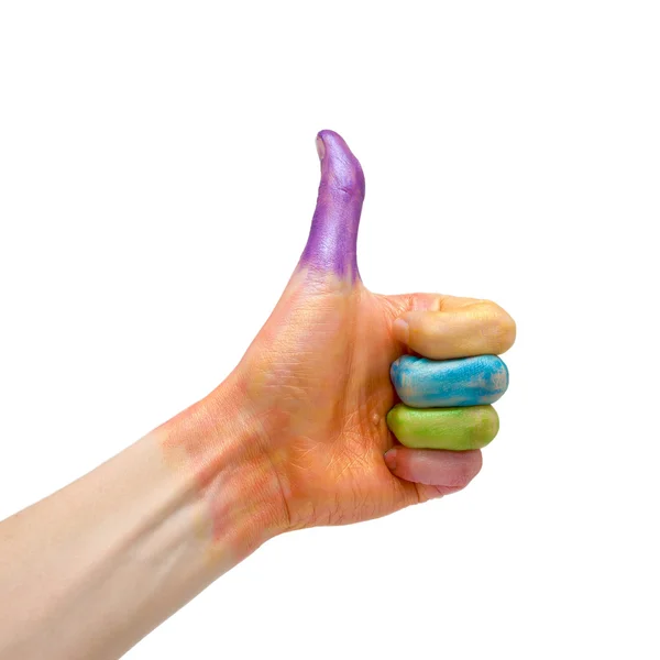 Χρωματισμένα χέρι δείχνει καλό σύμβολο — Φωτογραφία Αρχείου