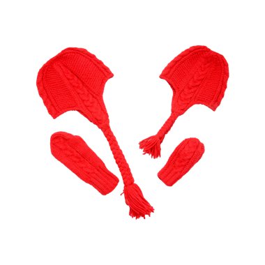 Red knitted hats and mittens clipart