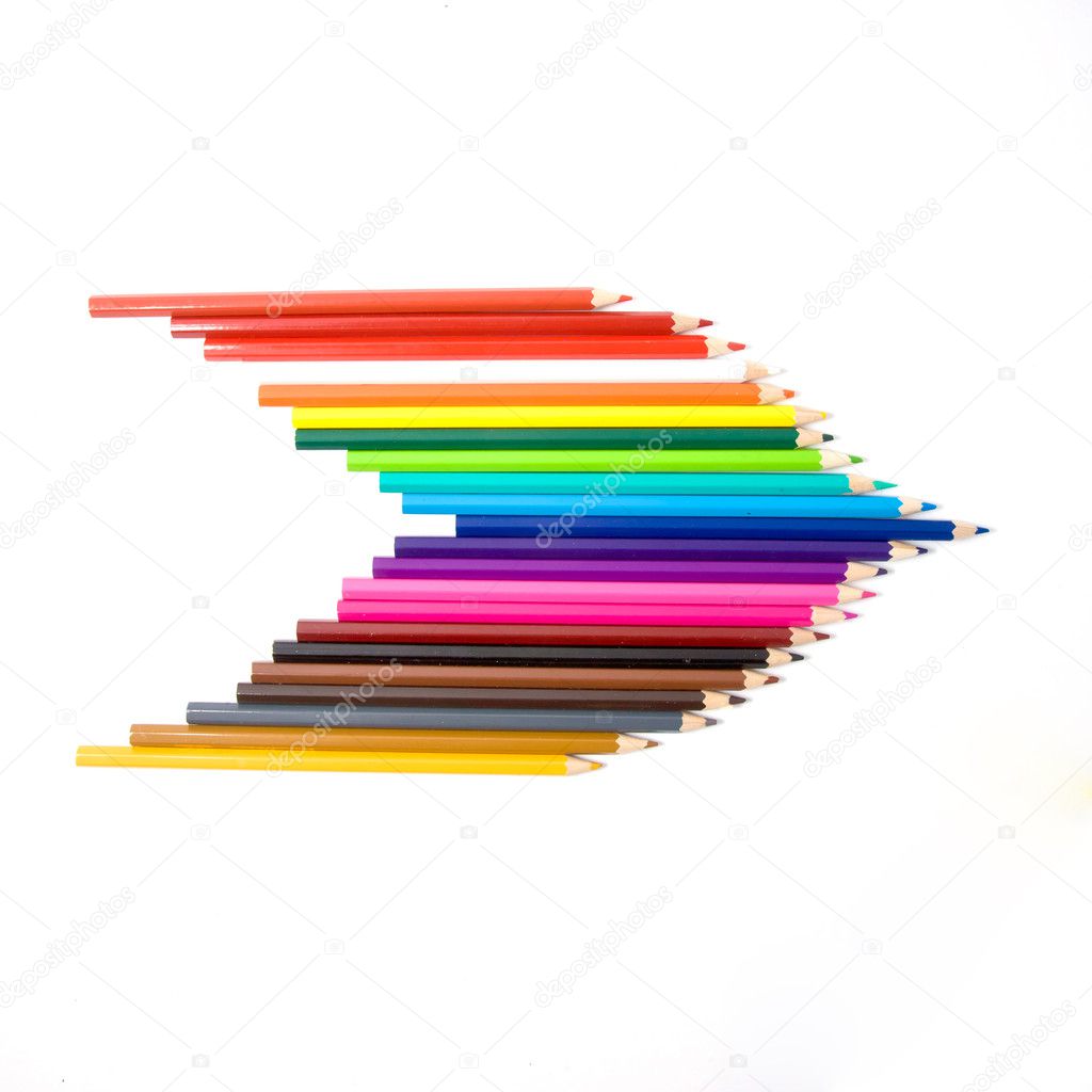 Arrow shaped crayons as logo. Isolated on white background with clipping path