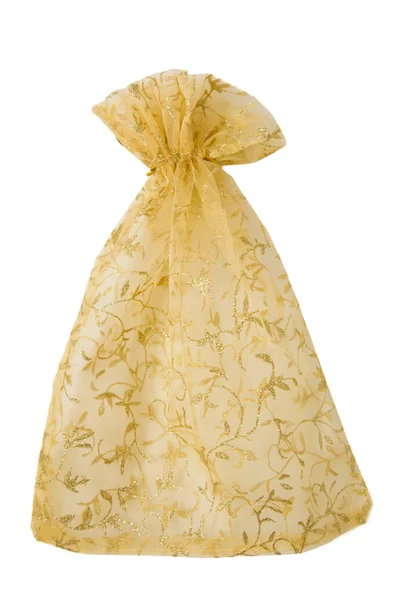 Golden mesh gift bag — Stock Photo, Image