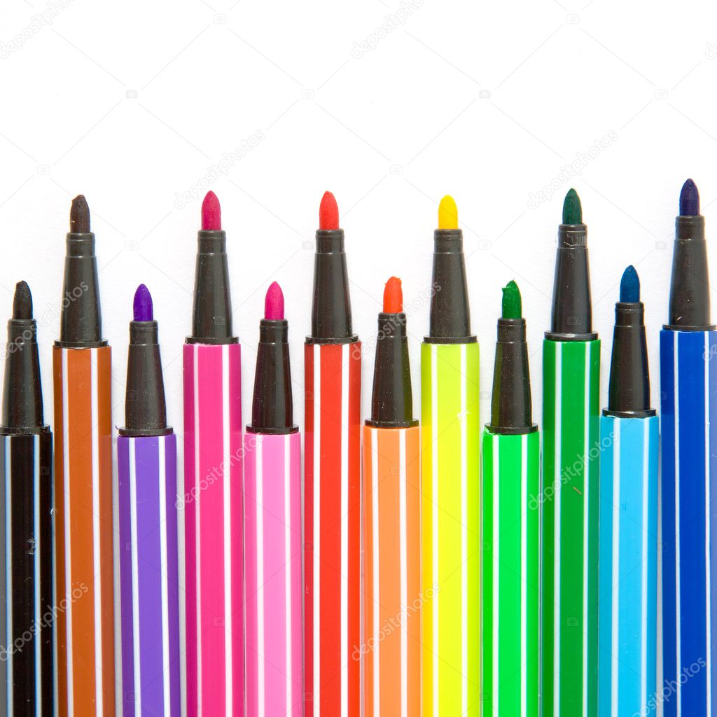 colored pens on a white background, Stock image